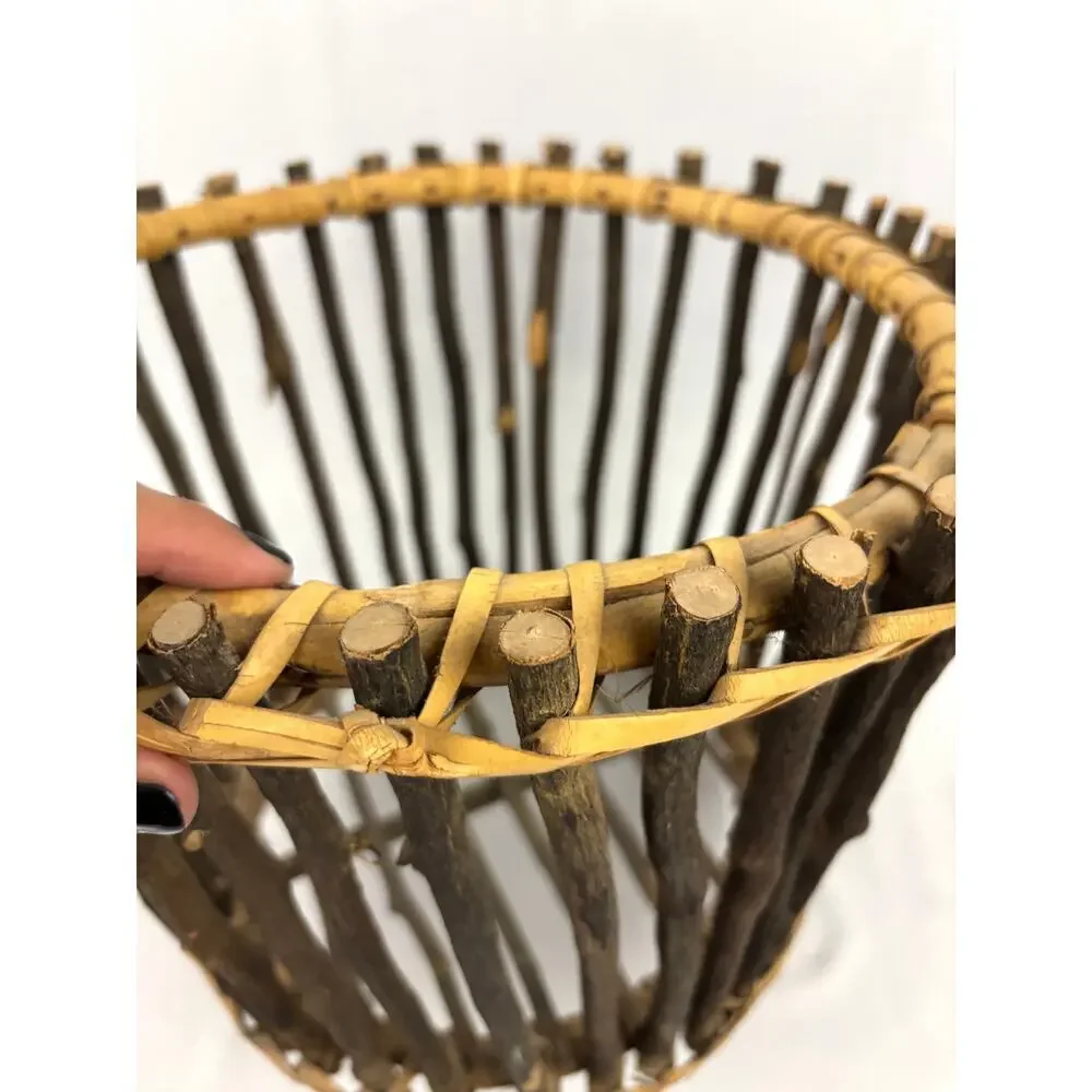 VTG Primitive Pine Tree Branch Gathering Basket Rustic‎ Wooden Bowl 11.5